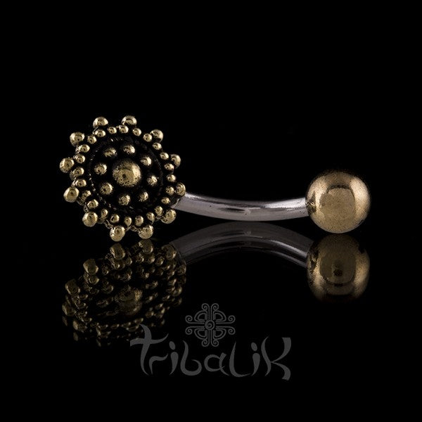 Gold Brass & Stainless Steel Dotted Mandala Belly Bar