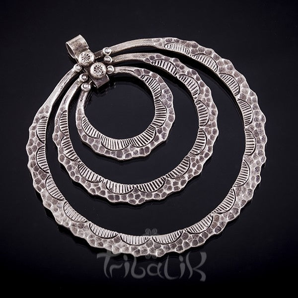 Triple Hammered Silver Large Hill Tribe Pendant