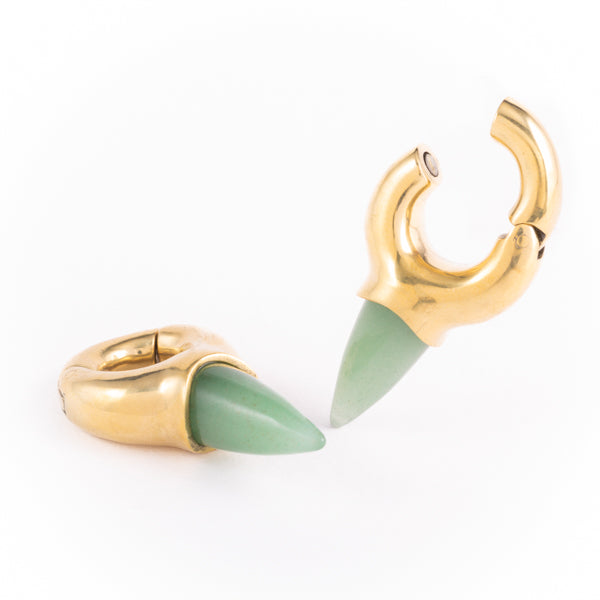 Magnetic brass ear weights with Jade stone
