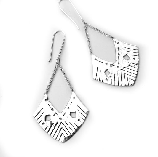 Silver Plated Earrings with Engraved Plates - Eos