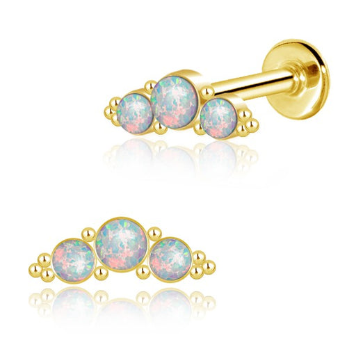 Gold Plated Stainless Steel Flat Back Multi Piercing Pin - Triple Opalite Cluster