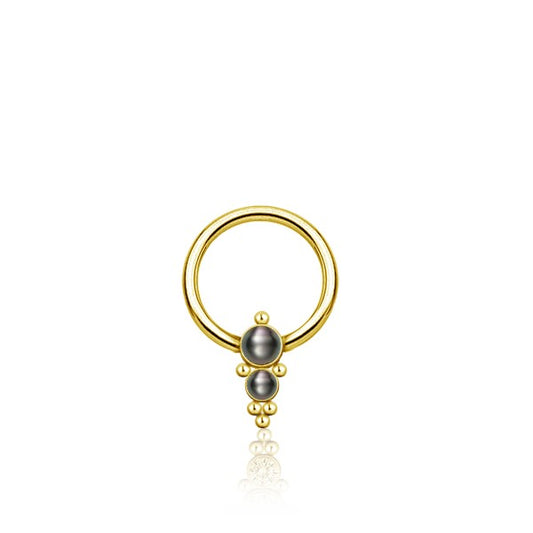 Gold Plated Stainless Steel Multi Piercing Ring - Double Black Shell