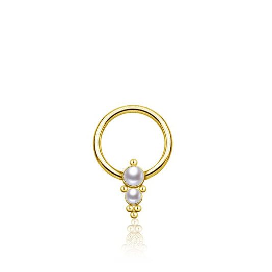 Gold Plated Stainless Steel Multi Piercing Ring - Double Mother of Pearl