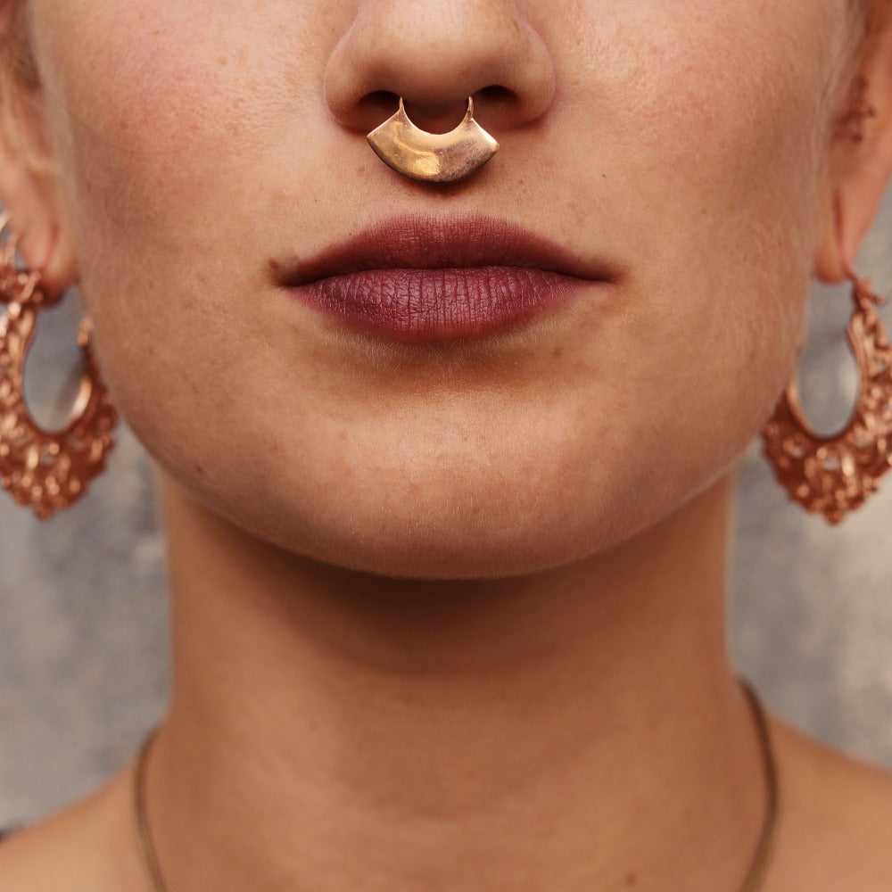 APACHE Plain Faux / Fake Rose Gold Plated Septum Ring - Clip on