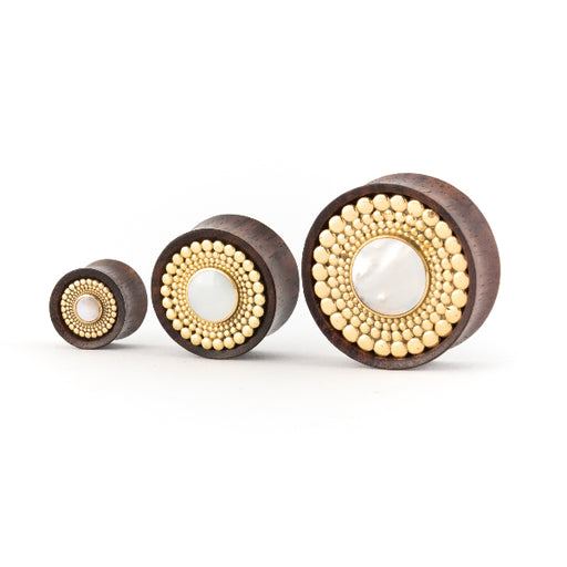 Organic Wood, Brass and Mother of Pearl Ear Plug- K'an