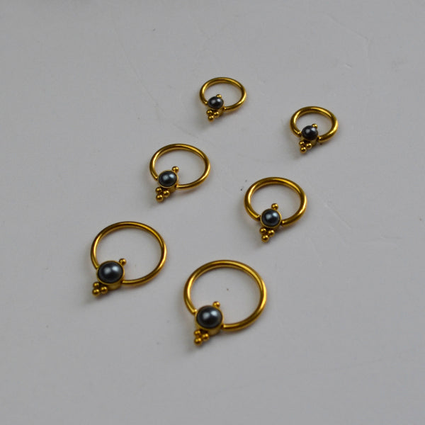 Gold Plated Stainless Steel Multi Piercing Septum Ring - Black Shell
