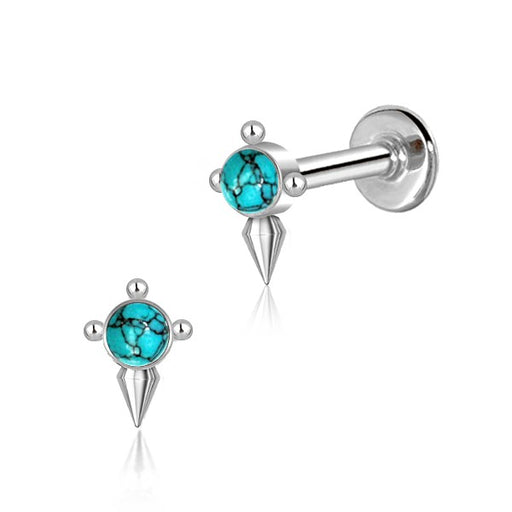 Stainless Steel Flat Back Multi Piercing - Turquoise Spike