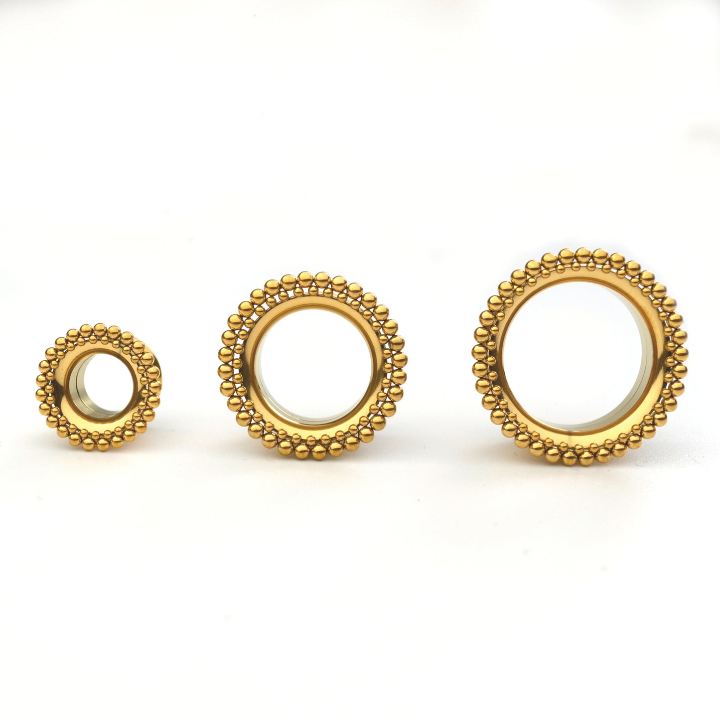 Gold Plated Stainless Steel Silver Ear Tunnel - Double Dotted Halo
