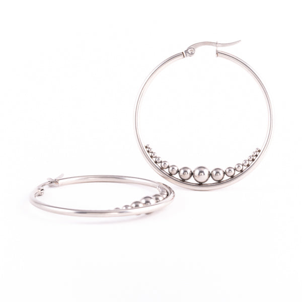 Stainless steel hoop earrings with balls - Newtons Cradle