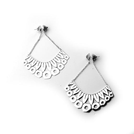 Silver Plated Earrings with Engraved Plates - Zinnia