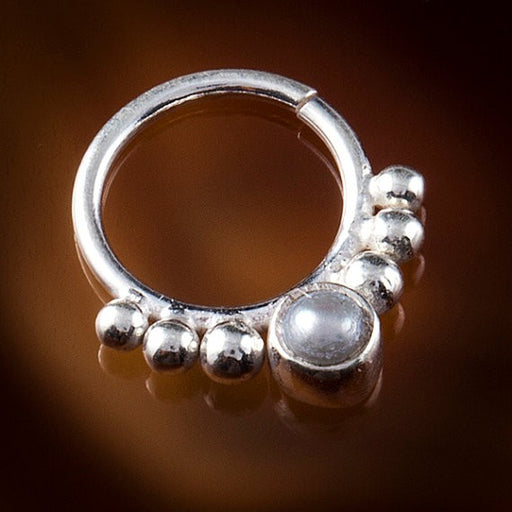 Eka Pearl Silver Septum Ring for Pierced Nose - 1mm