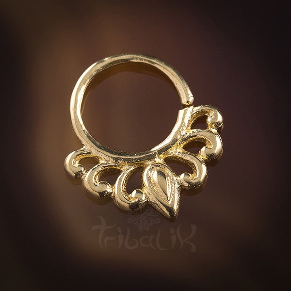 Lily Droplet Gold Plated Silver Septum Ring for Pierced Nose - 1mm 18g