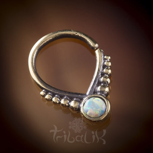 Brass and Opal Septum Ring for Pierced Nose