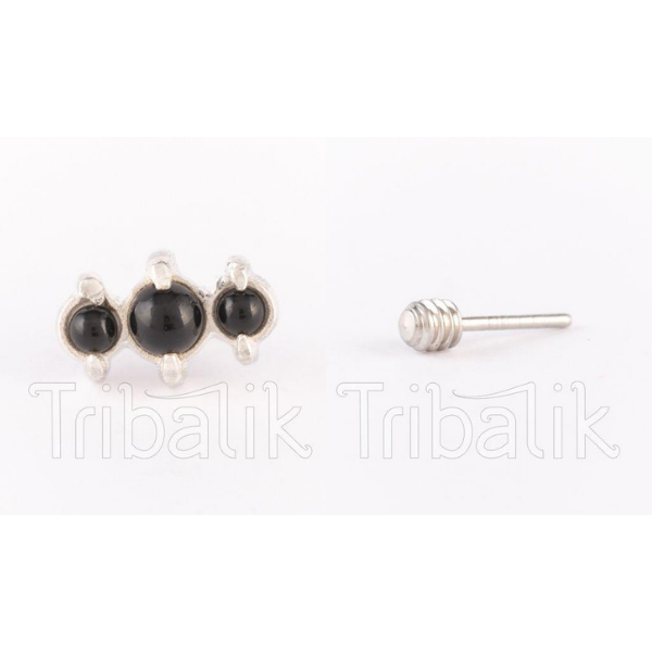 Silver Threadless Labret with Triple Onyx Stone