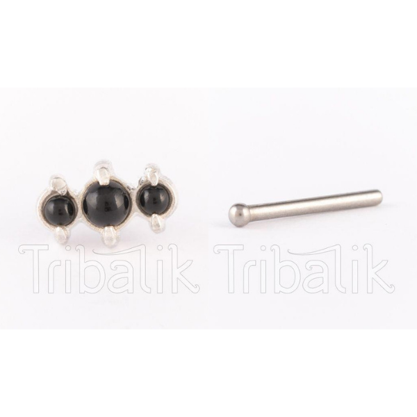 Silver Threadless Labret with Triple Onyx Stone