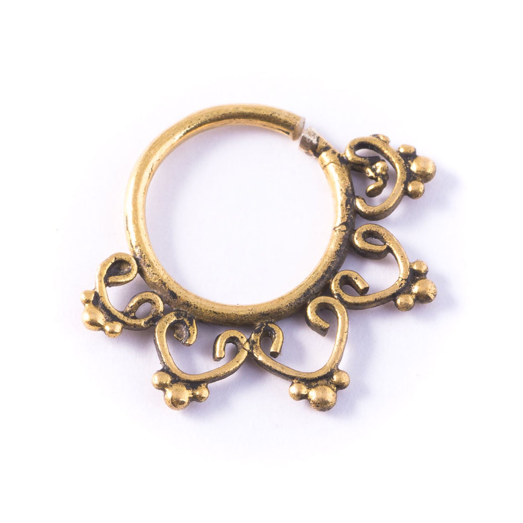 Flower Mandala Brass Septum Ring for Pierced Nose - 1.2mm & 1.6mm