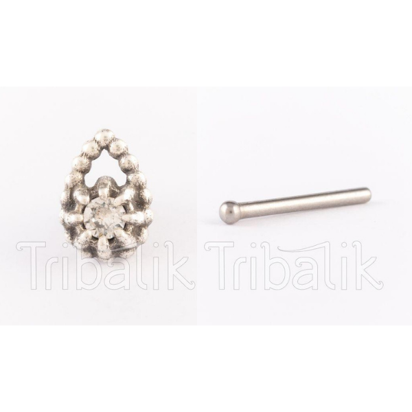 Silver Threadless Nose Stud with Clear Crystal