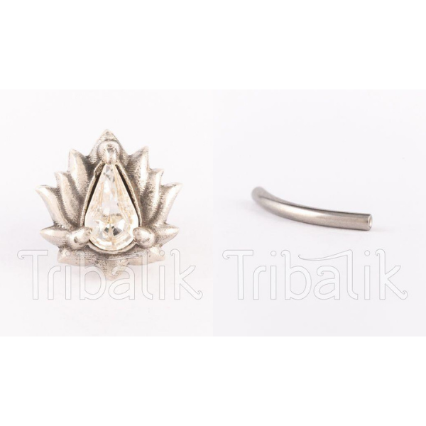 Silver Threadless Labret Lotus Flower with Crystal