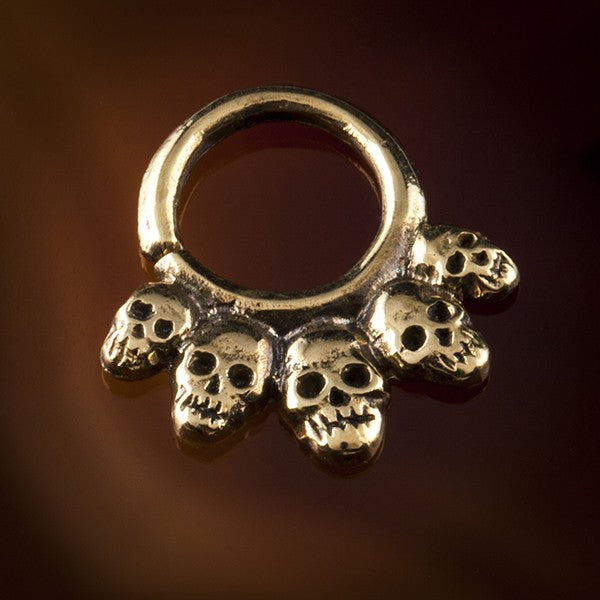 Skull Candy Brass Septum Ring for Pierced Nose - 1mm & 1.6mm