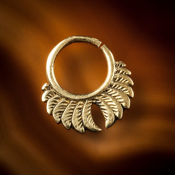 Feather Wings Brass Septum Ring for Pierced Nose - 1mm