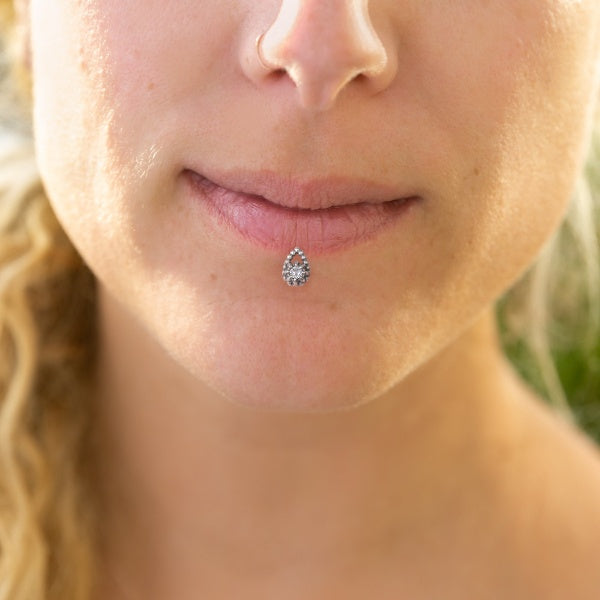 Silver Threadless Labret with Clear Crystal