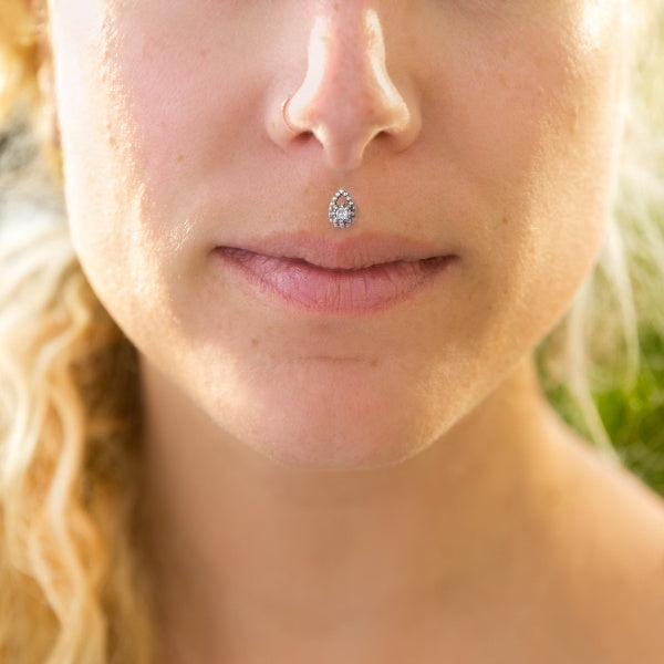Silver Threadless Labret With Opalite Stone