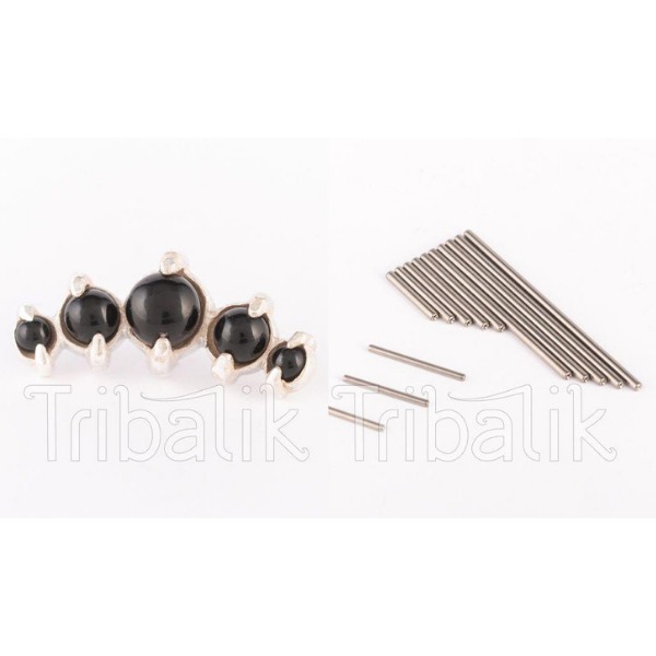 Silver Threadless End Cluster Multi Piercing Stud with Black Onyx