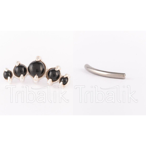 Silver Threadless End Cluster Multi Piercing Stud with Black Onyx