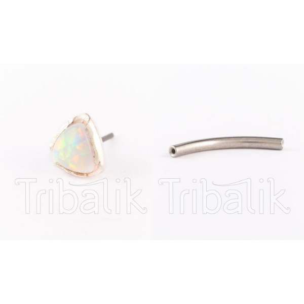 Silver Threadless Labret with Triangular Opalite Stone