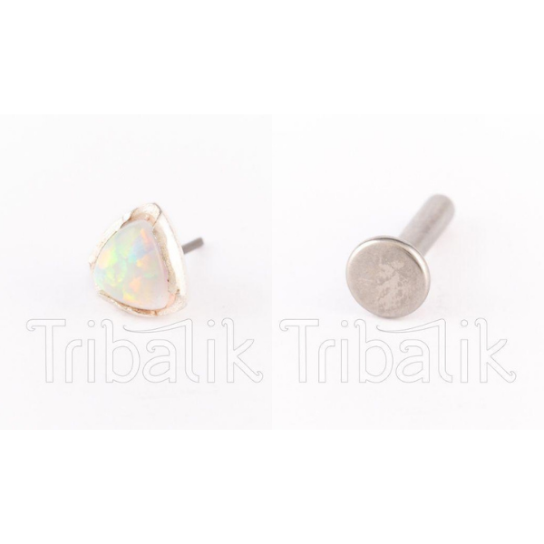 Silver Threadless Labret with Triangular Opalite Stone