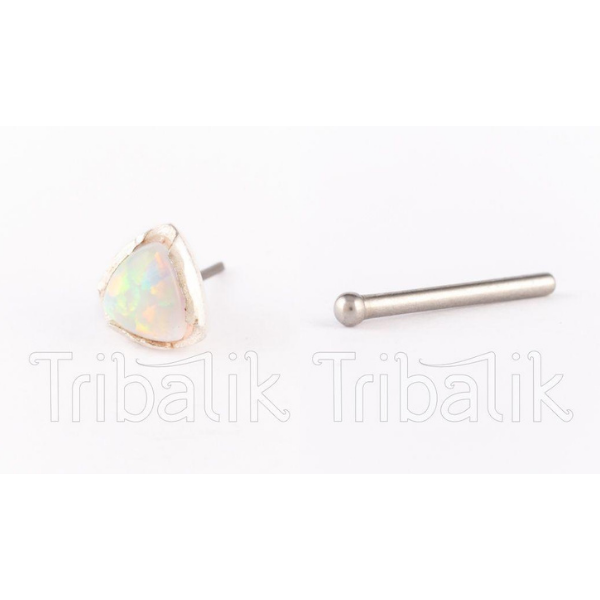 Silver Threadless Nose Stud with Triangular Opalite Stone