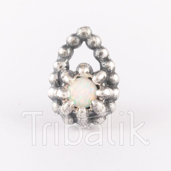 silver threadless end with opalite