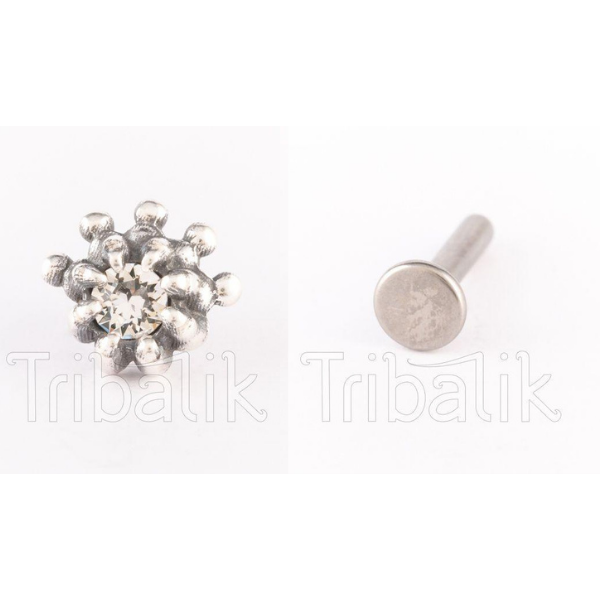 Silver Threadless Labret Crystal Claw