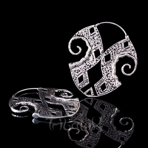 Silver plated inca ancient earrings