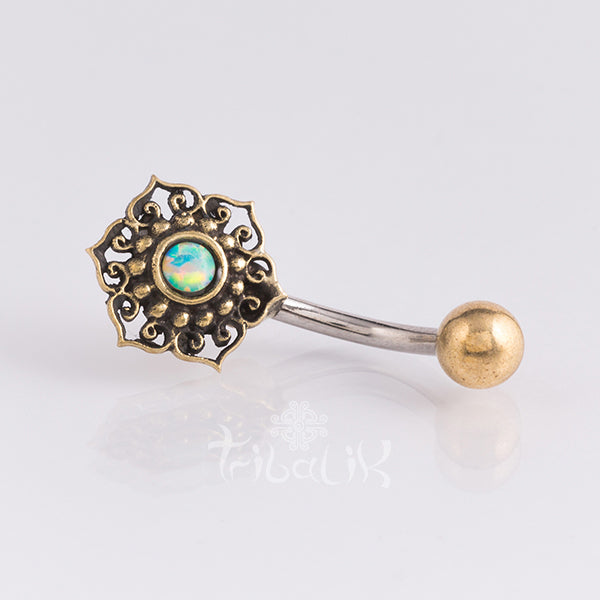 Belly Bar | Gold Brass & Stainless Steel Geometric Flower