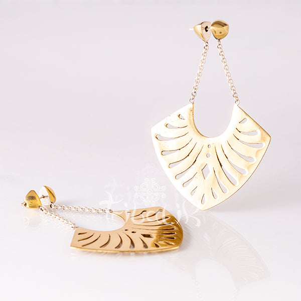 Brass Earrings with Engraved Plates- Oxalis
