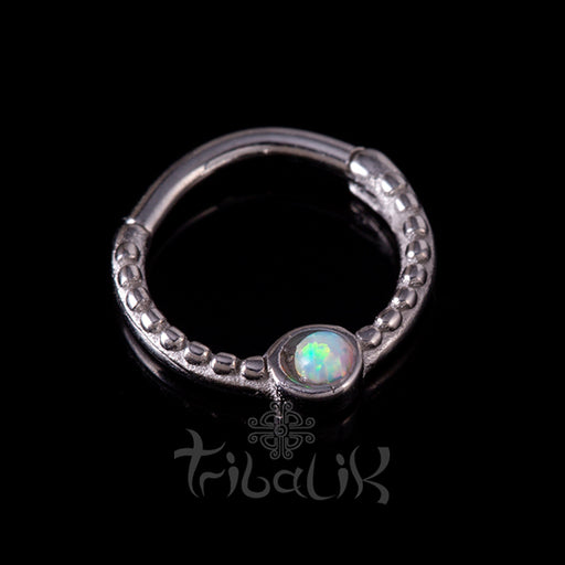 Stainless Steel Silver Plated Seamless Clicker Ring With Opalite stone