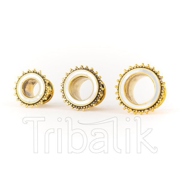 Aquatic Sun Mother of pearl Shell & Brass Ear Tunnels / Eyelets