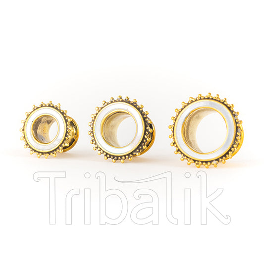 Aquatic Sun Mother of pearl Shell & Brass Ear Tunnels / Eyelets