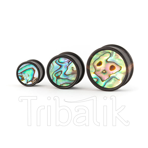 Wooden Ear Plug with Abalone Shell