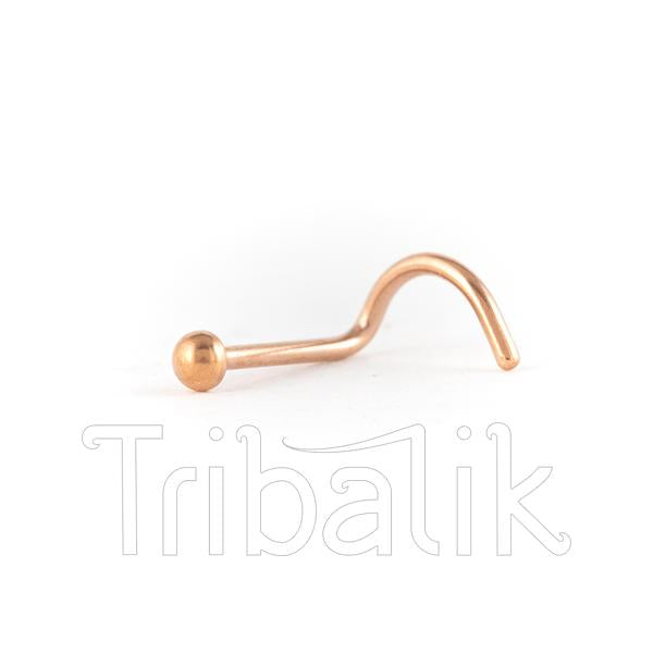 Rose Gold Plated Stainless Steel Nose Stud, corkscrew end.